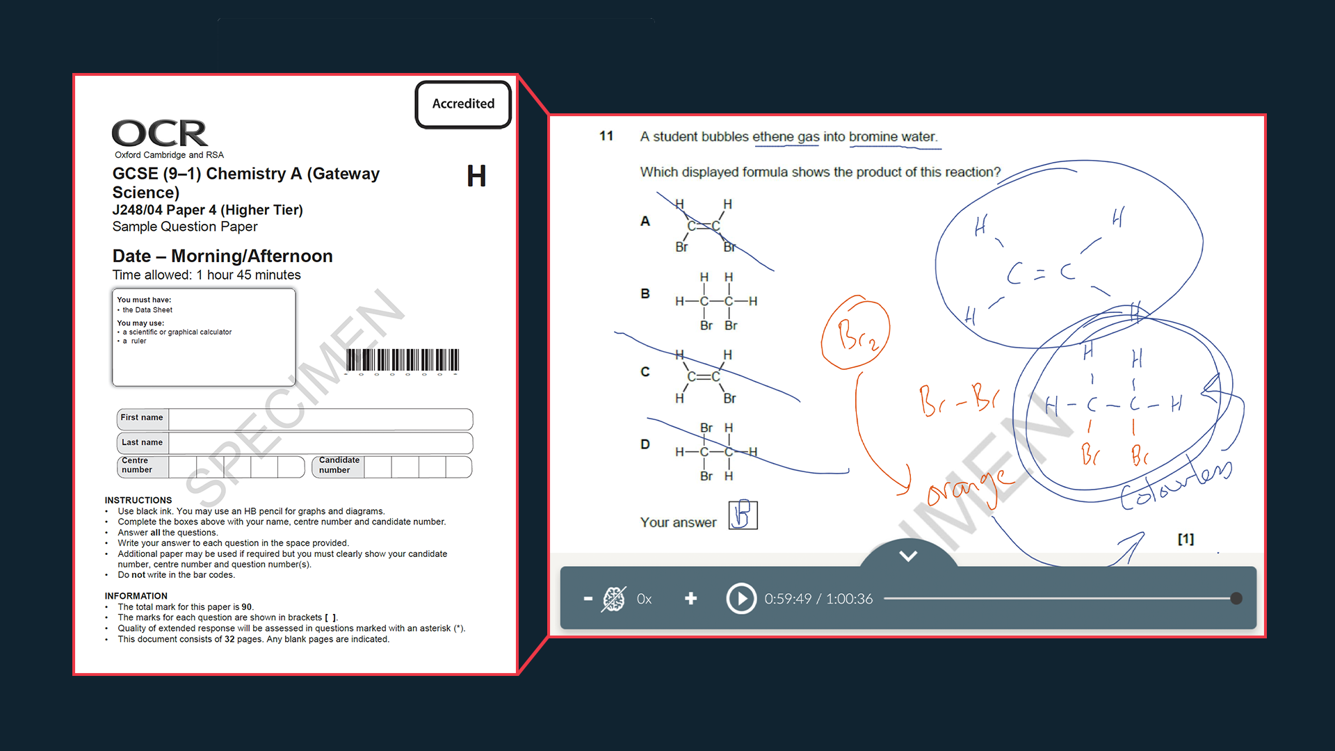 image showing a student completing a chemistry examination question.